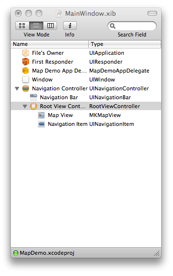 NIB window in list view mode